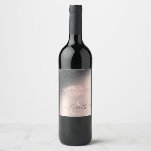 Rótulo De Garrafa De Cerveja Lábios de Diamantes Brilho Ombre Dourado Rosa