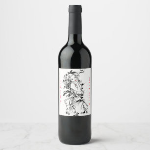 Rótulo De Garrafa De Cerveja Lábios florais do vermelho da menina