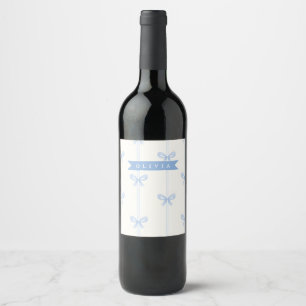 Rótulo De Garrafa De Cerveja Laço Azul Personalizado Coquette Nome Estético