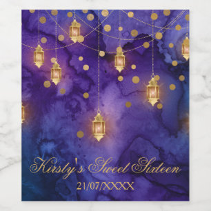 Rótulo De Garrafa De Cerveja Lâmpadas Bokeh Roxo Azul Místico Sweet 16