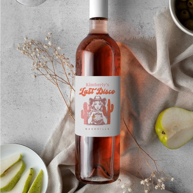 Rótulo De Garrafa De Cerveja Last Disco Retro Pink Cowgirl Bachelorette Party  (Criador carregado)