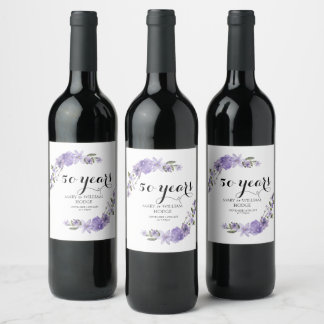 Rótulo De Garrafa De Cerveja Lavanda roxo floral 50º aniversário de casamento