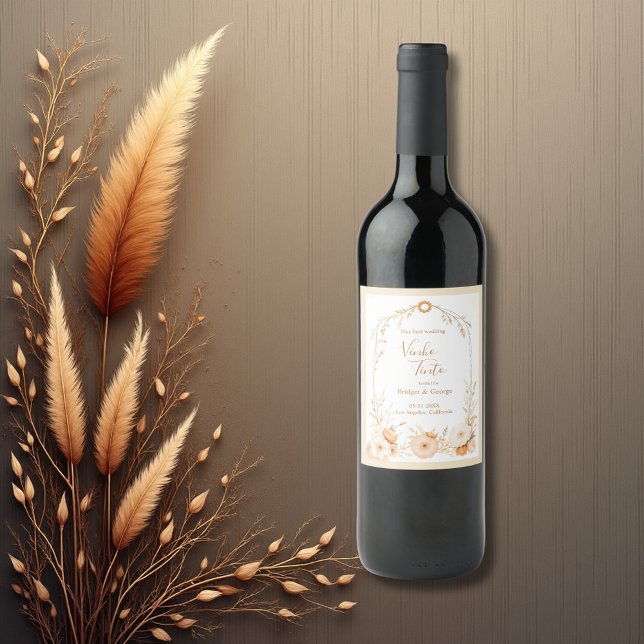 Rótulo De Garrafa De Cerveja legante bege Rustic Floral Wedding Label (Criador carregado)