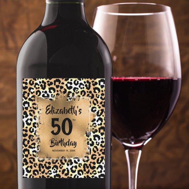 Rótulo De Garrafa De Cerveja Leopard Animal Print 50º Aniversário Personalizado (Criador carregado)