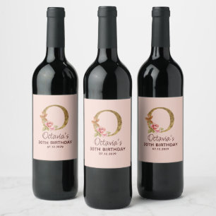 Rótulo De Garrafa De Cerveja Letra O Monograma Dourado Rosas Rosa Beijo