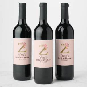 Rótulo De Garrafa De Cerveja Letra Z Monograma Dourado Rosas Rosa Beijo