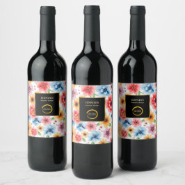 Rótulo De Garrafa De Cerveja Licença floral em ouro negro para adicionar logoti