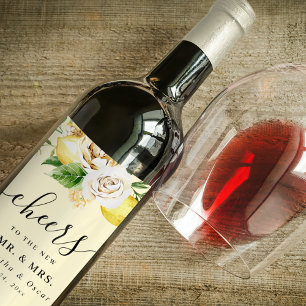 Rótulo De Garrafa De Cerveja Limões Amarelos Pastel à Aguarela Moderna & Folha