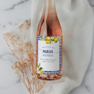 Rótulo De Garrafa De Cerveja Limões de compressão principais e Mediterrâneo azu