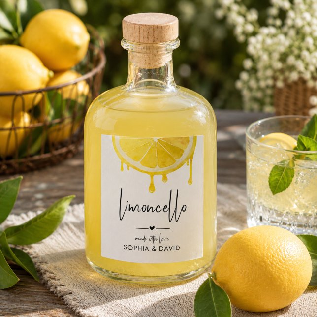 Rótulo De Garrafa De Cerveja Limoncello Aquarela Limão Feito Com Amor (Limoncello Watercolor Lemon Made With Love Wine Label)
