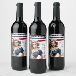 Rótulo De Garrafa De Cerveja Linda garota pin-up náutica vermelha e azul person