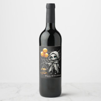 Rótulo De Garrafa De Cerveja Linda Menina Esqueleto com Balões de Abóbora