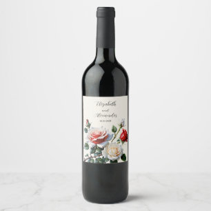 Rótulo De Garrafa De Cerveja Lindas rosas florais rosa branco vermelho casament
