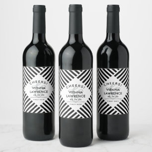 Rótulo De Garrafa De Cerveja Linhas diagonais pretas & brancas que Wedding