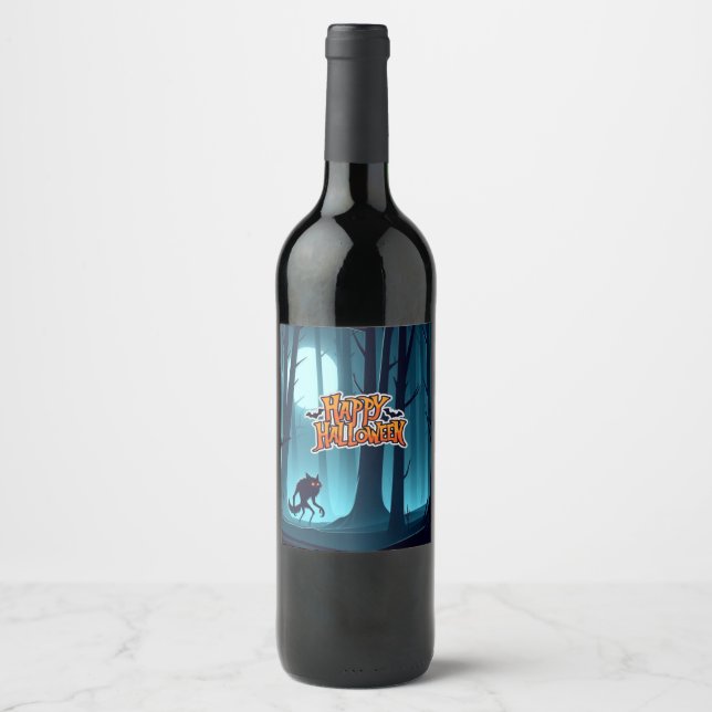 Rótulo De Garrafa De Cerveja Lobisomem e abóboras do Halloween (Frente)