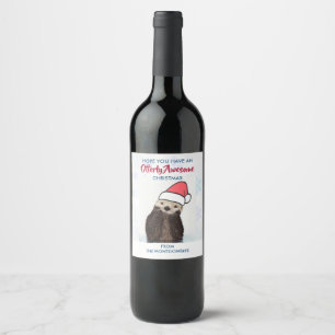 Rótulo De Garrafa De Cerveja Lontra bonito que veste um Natal do chapéu do