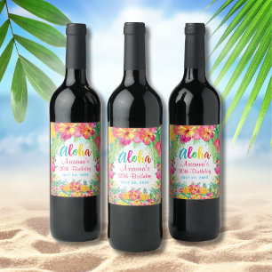Rótulo De Garrafa De Cerveja Luau Tropical de Aloha Flamingo Aniversário