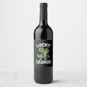 Rótulo De Garrafa De Cerveja Lucky Saurus Dinosaur T Rex Dia de São Patrício