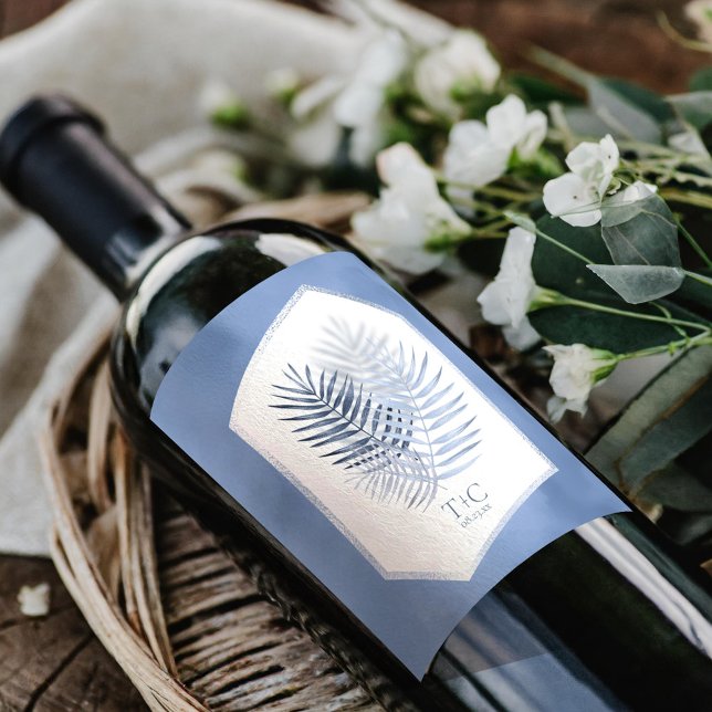 Rótulo De Garrafa De Cerveja Lush Palm Leaf Wedding Blue ID956 (Criador carregado)