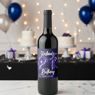 Rótulo De Garrafa De Cerveja Luxe Glam Listras de Glitter Roxo Aniversário de 2