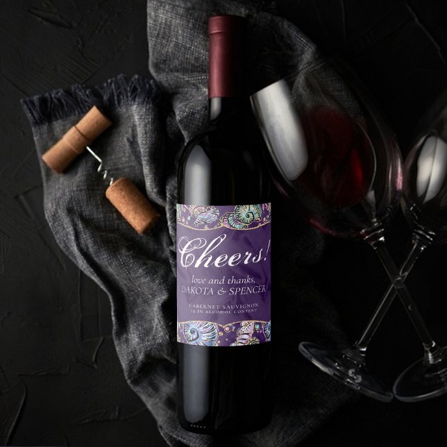 Rótulo De Garrafa De Cerveja Luxo púrpura subaquático | Vida marinha Dourada de (Criador carregado)