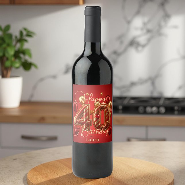 Rótulo De Garrafa De Cerveja Luxury Glam Red e Dourada Celebração de aniversári (Criador carregado)