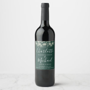 Rótulo De Garrafa De Cerveja Luzes de Corda Casamento Rótulo Emerald Signature