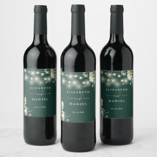 Rótulo De Garrafa De Cerveja Luzes de Corda Esmeralda Folhagem Floral Casamento