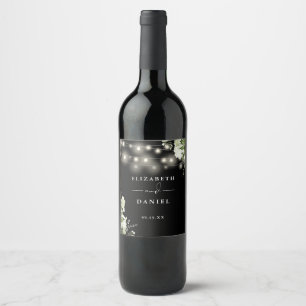 Rótulo De Garrafa De Cerveja Luzes De Verdura Floral Preto E Branco Casamento