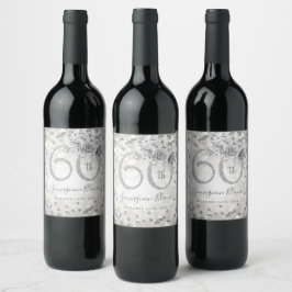 Rótulo De Garrafa De Cerveja Luzes Florais de Silver 60º Aniversário