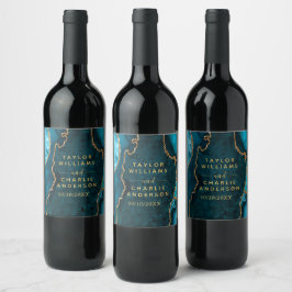 Rótulo De Garrafa De Cerveja Madalena de Ágata Azul e Dourada Casamento