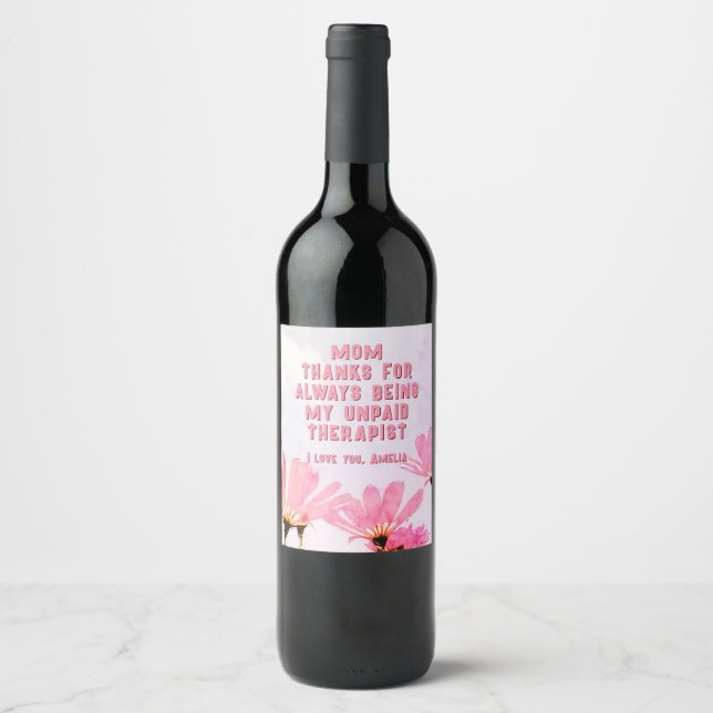 Rótulo De Garrafa De Cerveja Mãe Terapêutica Inremunerada Dia de as mães Floral (Frente)