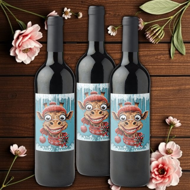 Rótulo De Garrafa De Cerveja Magia de inverno com uma girafa de desenho animado (Criador carregado)