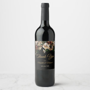 Rótulo De Garrafa De Cerveja Magnolia Dourada e Black Floral Obrigado
