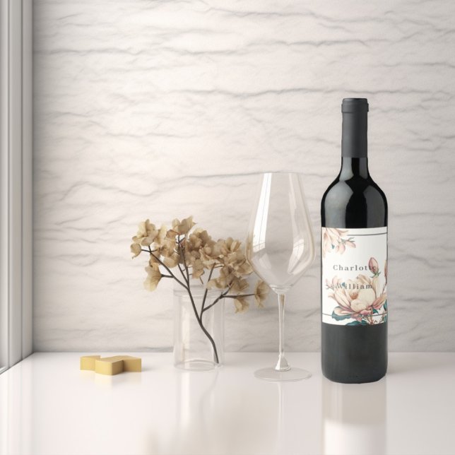 Rótulo De Garrafa De Cerveja Magnólia floral elegante (Criador carregado)