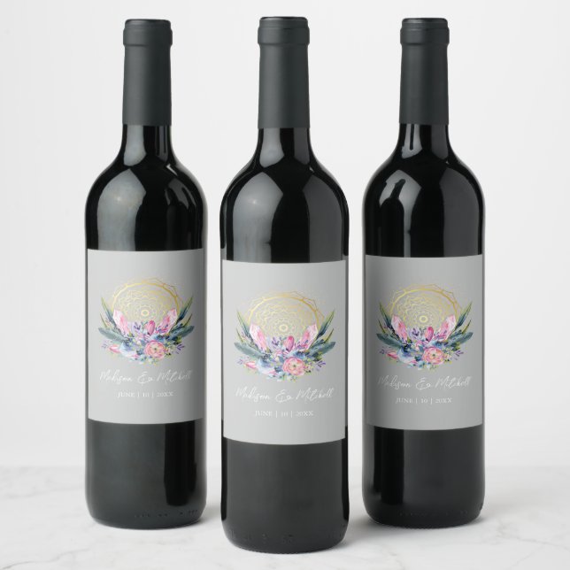 Rótulo De Garrafa De Cerveja Mandala Dourada Convite de Casamento Boho com Cris (Garrafas)