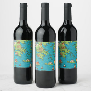 Rótulo De Garrafa De Cerveja Mapa de desenho animado da Grécia – Pontos turísti