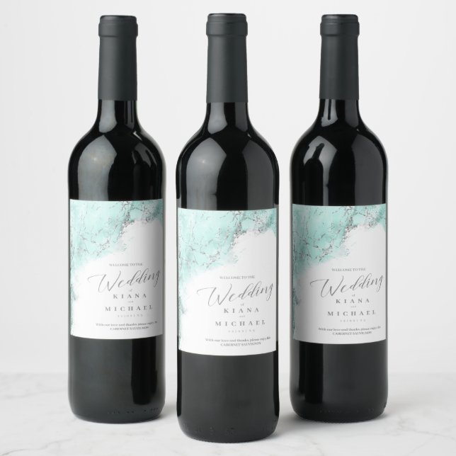 Rótulo De Garrafa De Cerveja Marble Glitter Wedding Teal Silver ID644 (Garrafas)