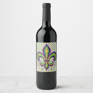 Rótulo De Garrafa De Cerveja Mardi Gras fleur de lis, verde-púrpura