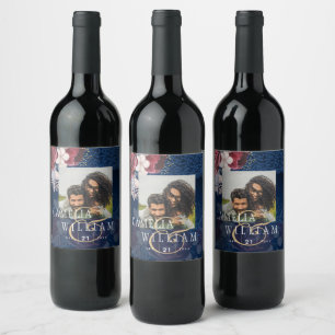 Rótulo De Garrafa De Cerveja Marinho Azul Borgonha Floral Casamento