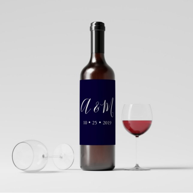 Rótulo De Garrafa De Cerveja Marinho Azul Elegante Monograma Rótulo de Vinho de (Criador carregado)