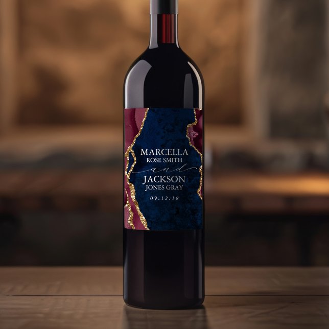 Rótulo De Garrafa De Cerveja Marinho, Burgundy e Casamento Dourado de Agatos (Criador carregado)
