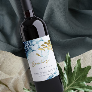 RÓTULO DE GARRAFA DE CERVEJA MARINHO DOURADO ELEGANTE SOB ÁGUA CHÁ DE FRALDAS