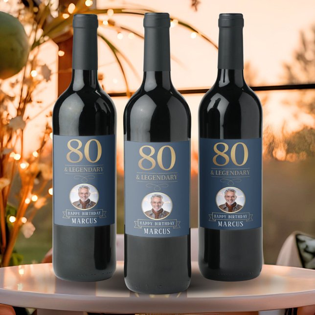 Rótulo De Garrafa De Cerveja Marinho Elegante e 80 Dourado e aniversário lendár (Criador carregado)