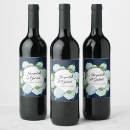 Rótulo De Garrafa De Cerveja Marinho Floral White Hydrangea Elegante Casamento