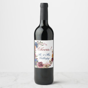 Rótulo De Garrafa De Cerveja Marinho Marsala Orange Floral Casamento Geométric