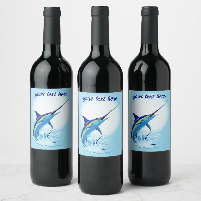 Rótulo De Garrafa De Cerveja Marlins Azul Saltando do Oceano (Garrafas)