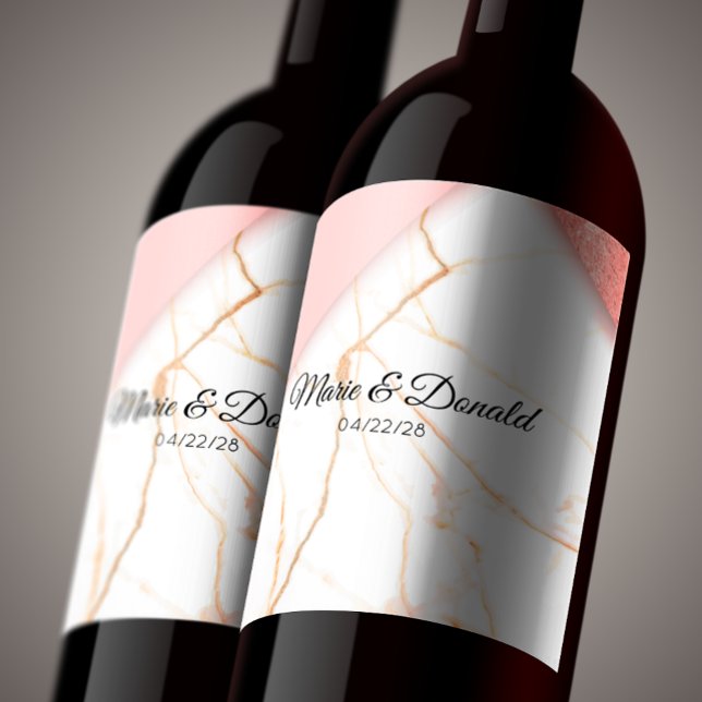 Rótulo De Garrafa De Cerveja Mármaco Rosa Moderno e Dourado (Criador carregado)