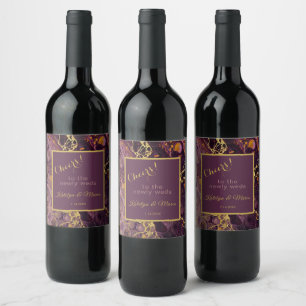 Rótulo De Garrafa De Cerveja Mármore Roxo e Dourado de Ameixa