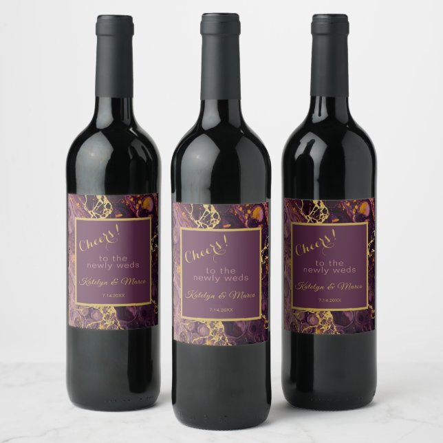 Rótulo De Garrafa De Cerveja Mármore Roxo e Dourado de Ameixa  (Garrafas)
